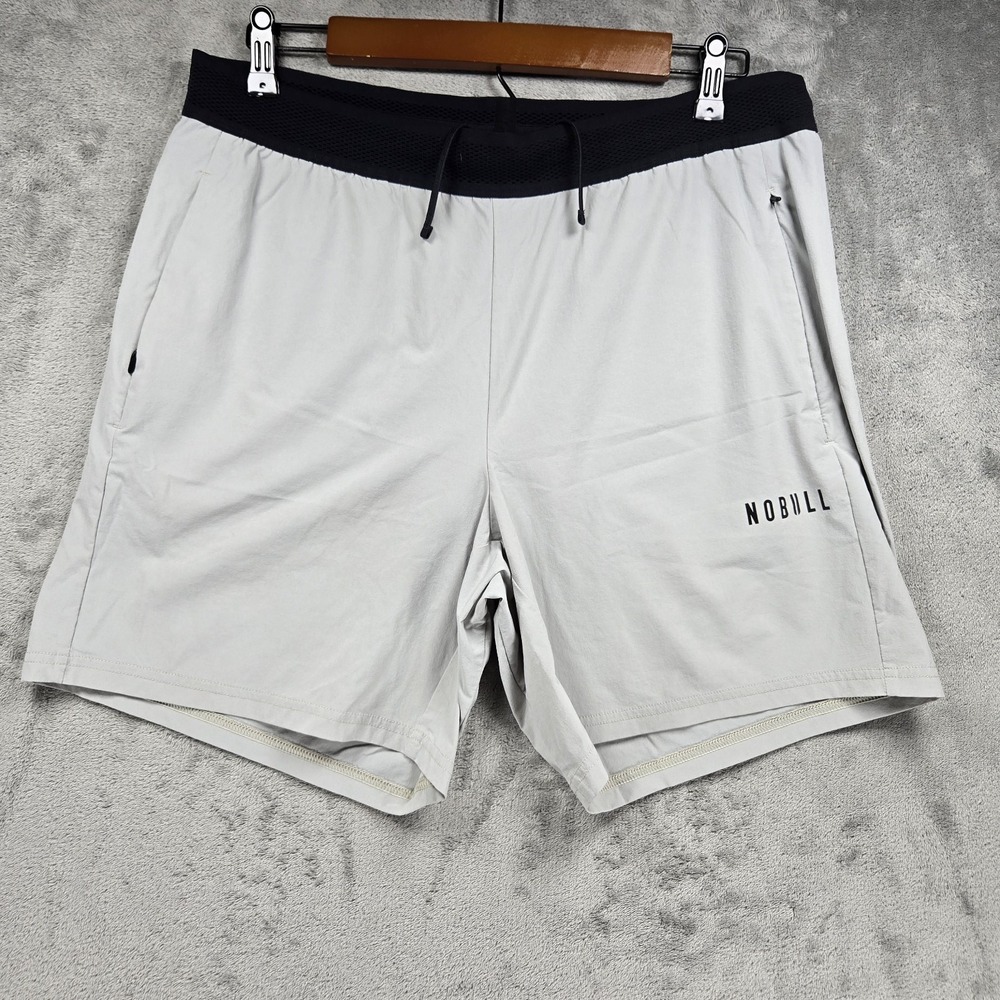 NOBULL Light Gray Athletic Shorts with Black Waistband